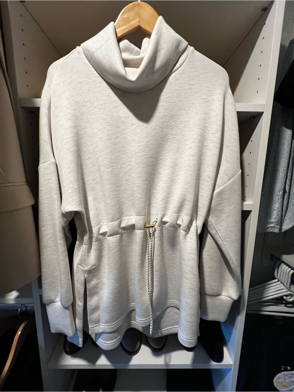 Anthropologie Cream Turtleneck Drawstring Tunic Sweatshirt